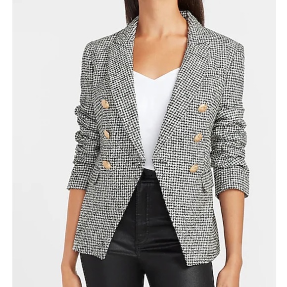 Express Jackets & Blazers - Express Houndstooth Button Double Breasted Blazer